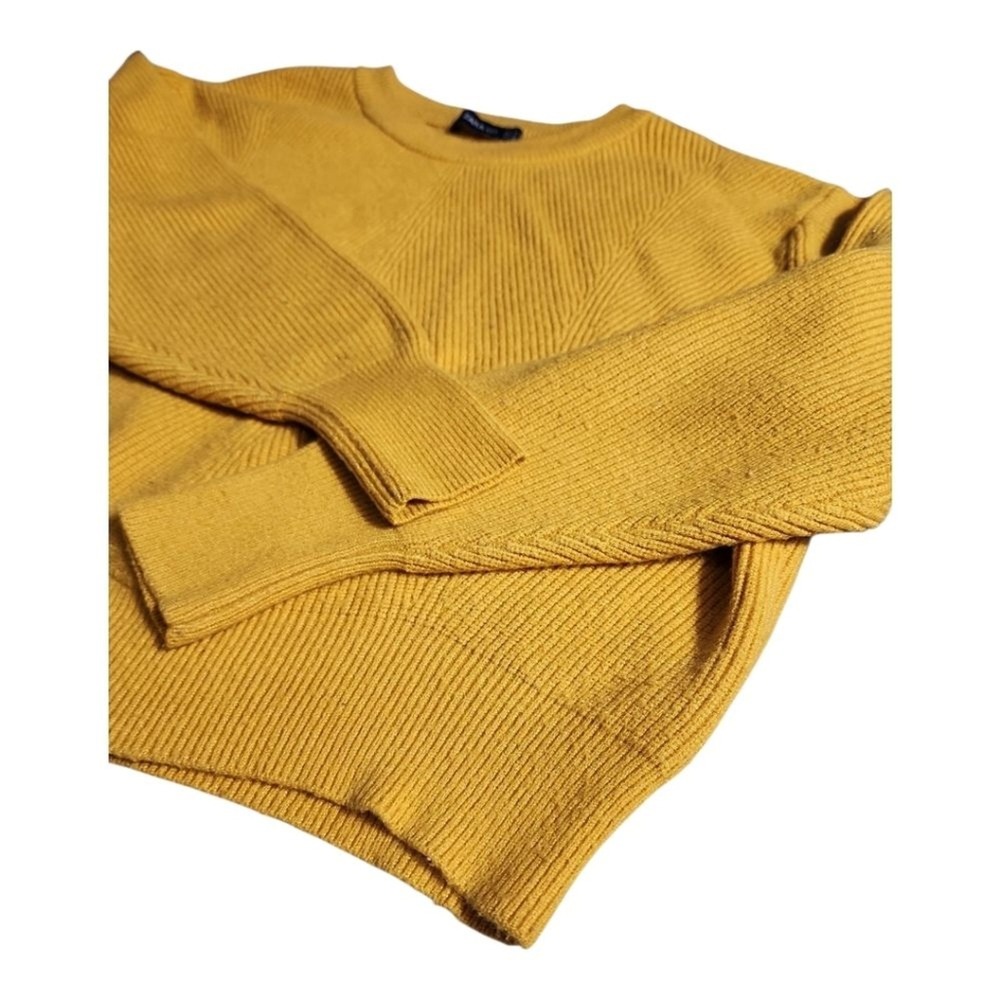 Zara Ribbed Knit Sweater Womens Size M Yellow Balloon Sleeve Cropped Cozy - Picture 5 of 7